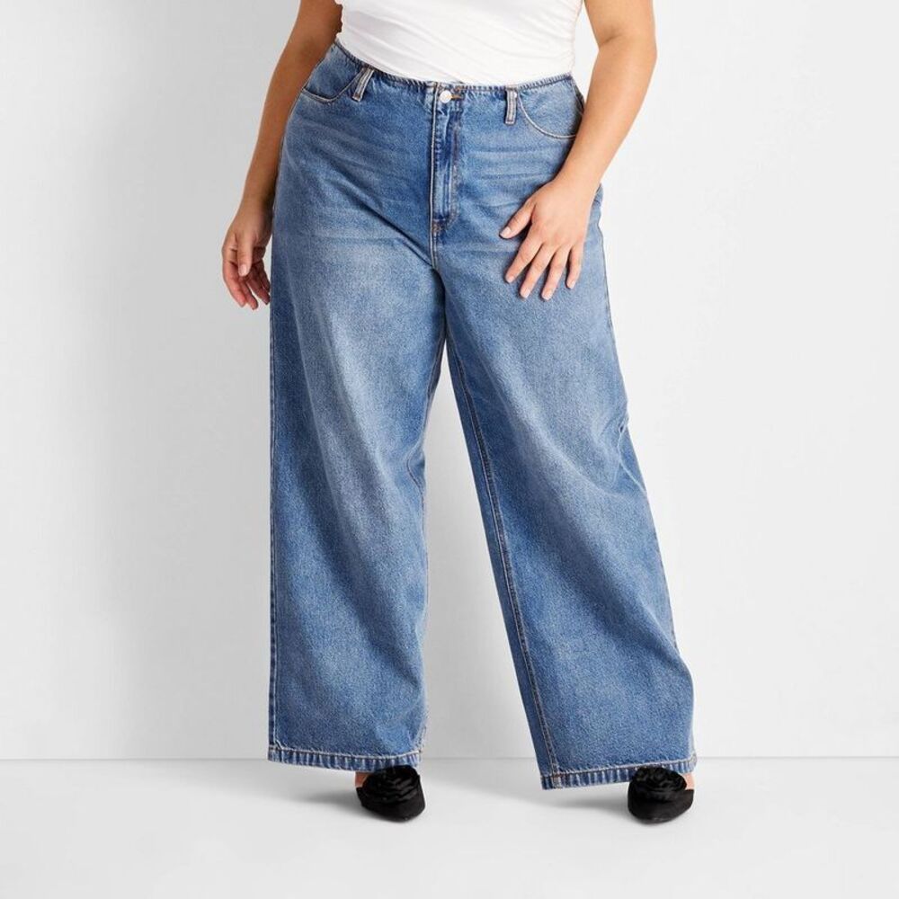 Women's Mid-Rise Wide Leg Jeans - Future Collective Medium Wash 24